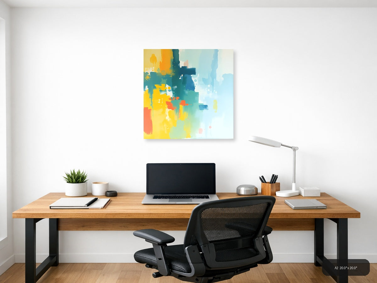 Abstract Colour Gradient Modern Yellow Blue Wall Art — A2 / Office