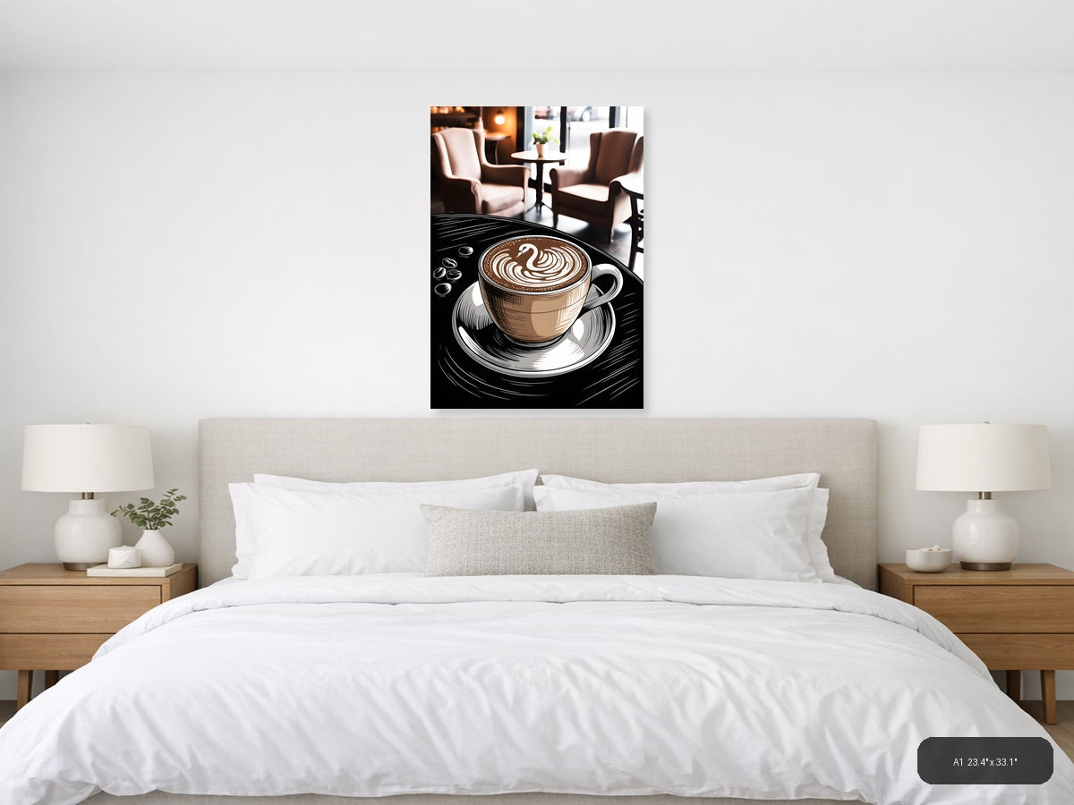 Coffee Shop Line Art - Latte with Latte Art Wall Art — A1 / Bedroom
