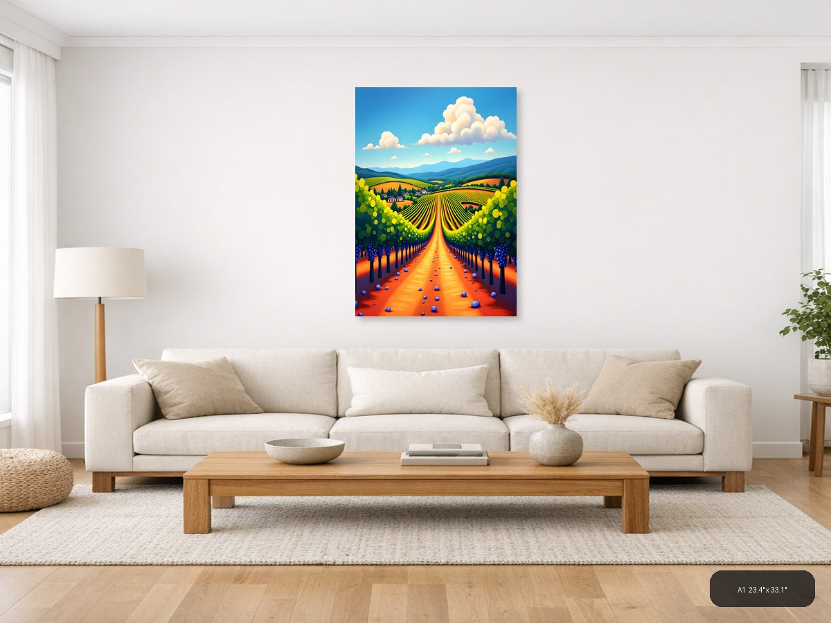 Vibrant Vineyard Valley Abstract Landscape Wall Art — A1 / Living Room