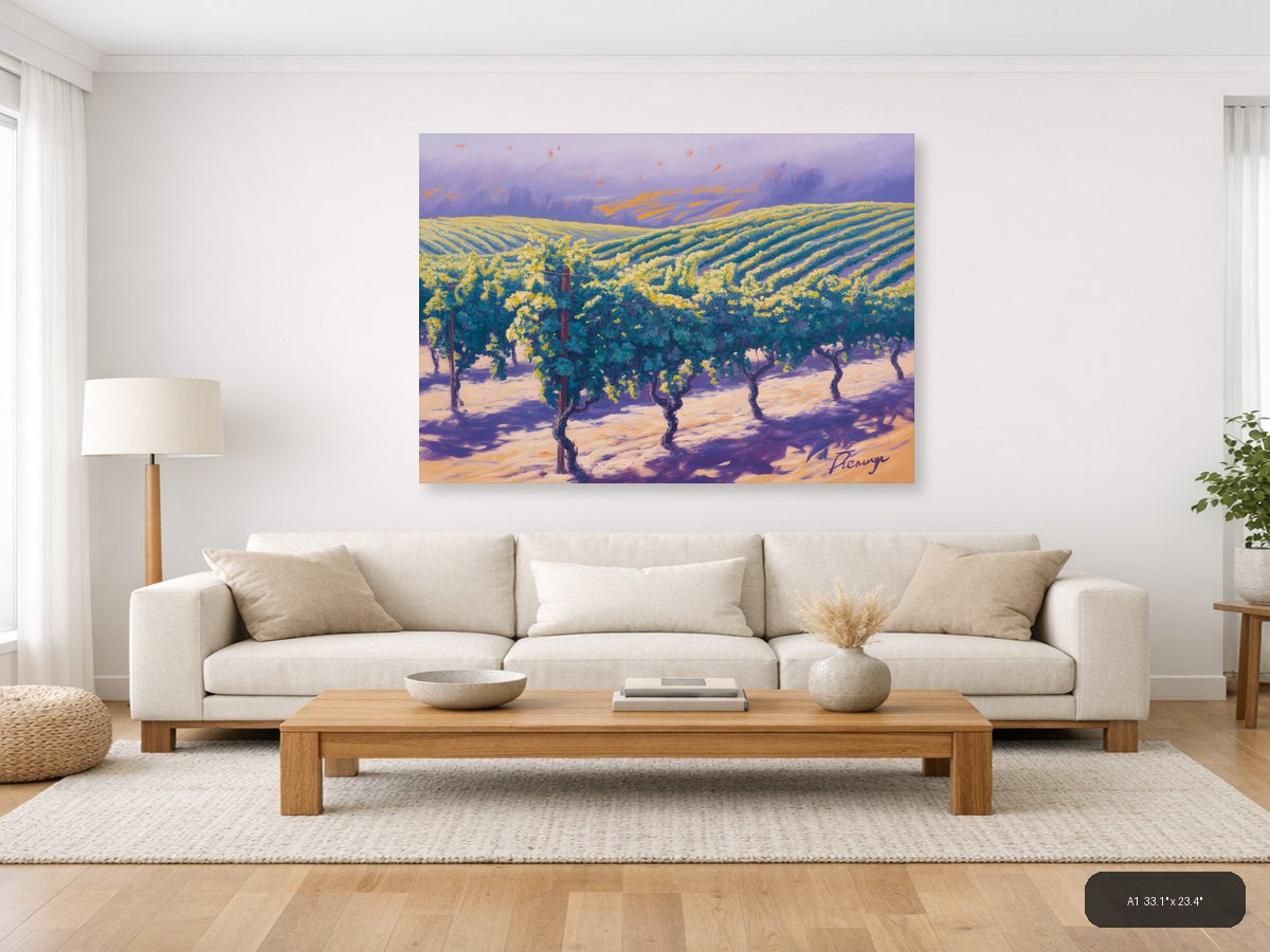Vineyard Landscape Purple Sky Abstract Wall Art — A1 / Living Room