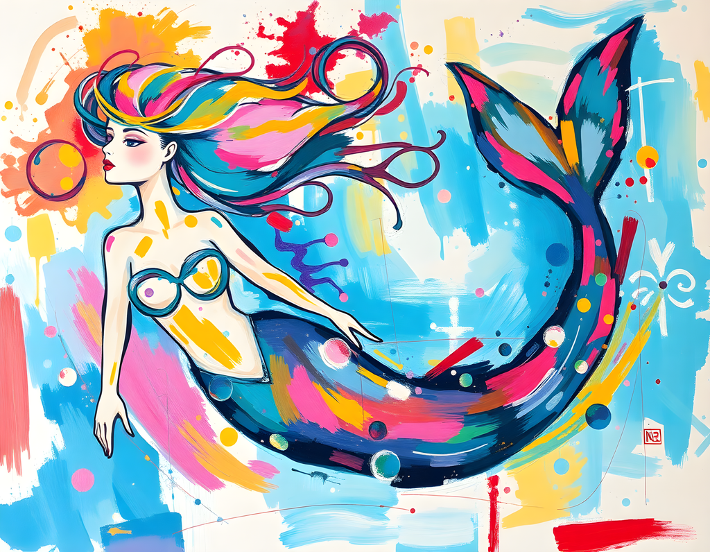 Colorful Mermaid Abstract Splash Modern Wall Art