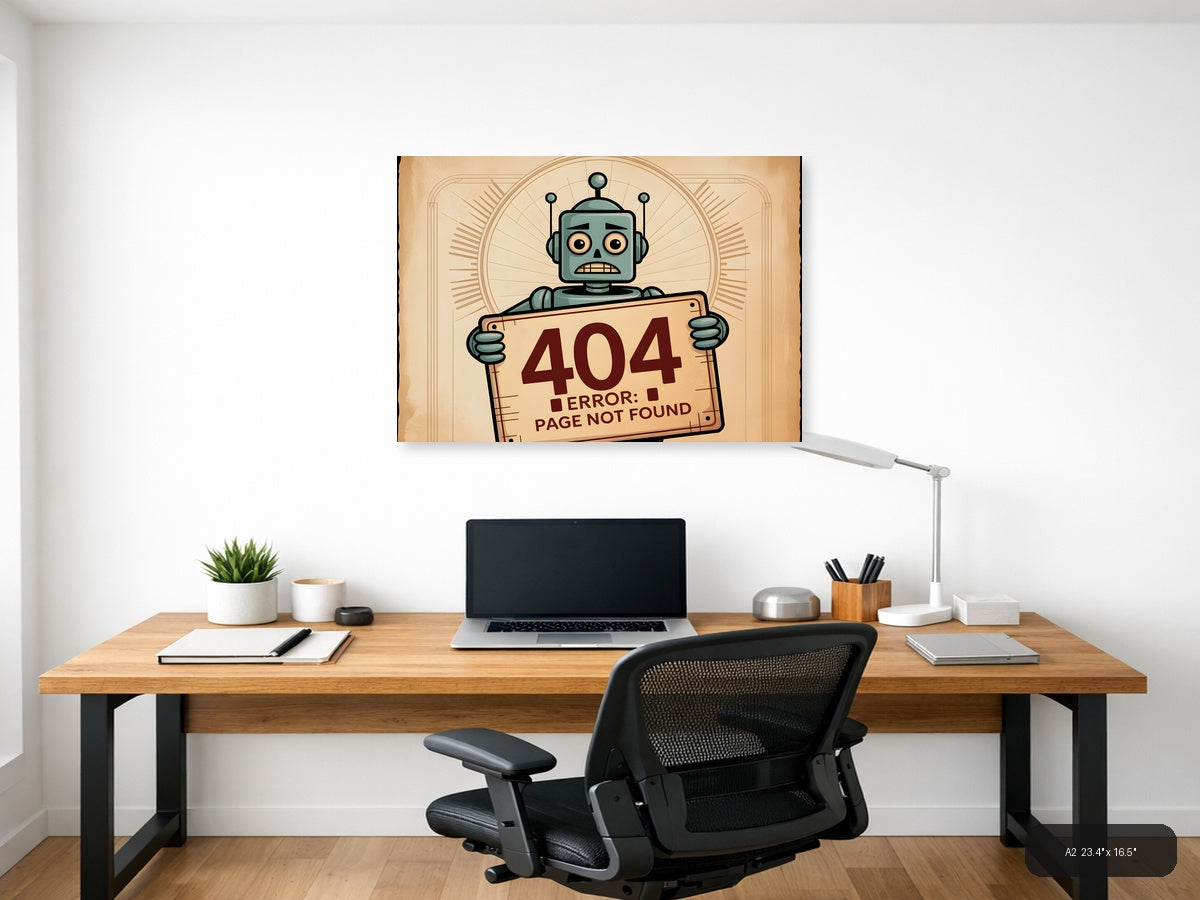 Vintage Retro Robot 404 Error Message Wall Art — A2 / Office