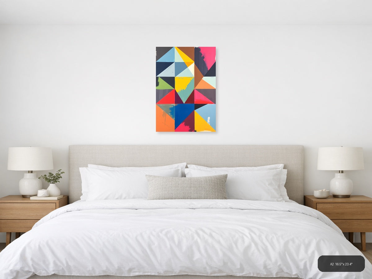 Colorful Geometric Abstract Triangle Composition Wall Art — A2 / Bedroom