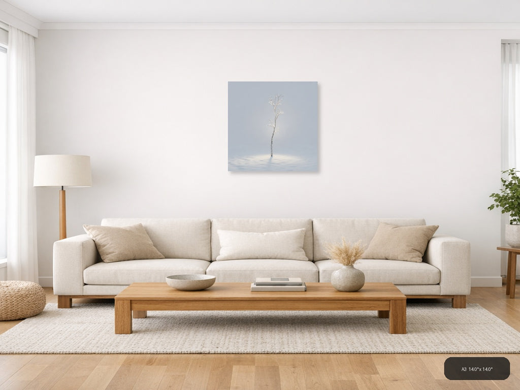 Minimalist Frosted Birch Tree Winter Wall Art — A3 / Living Room