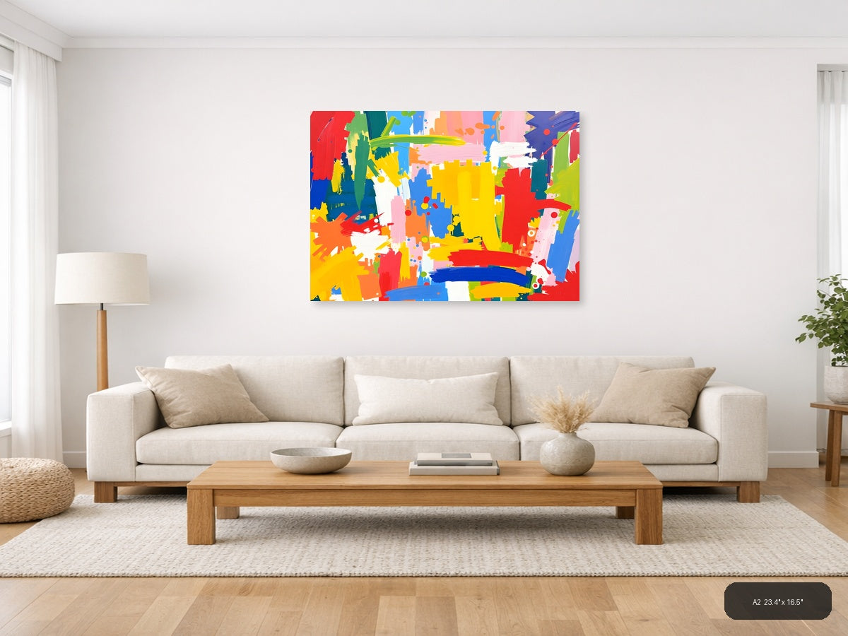 Vibrant Abstract Splatter Colorful Brushstrokes Wall Art — A2 / Living Room