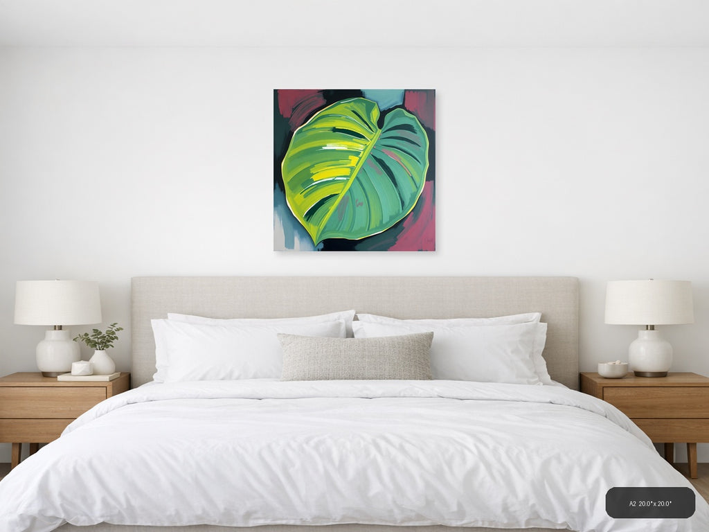 Abstract Green Leaf Modern Botanical Wall Art — A2 / Bedroom