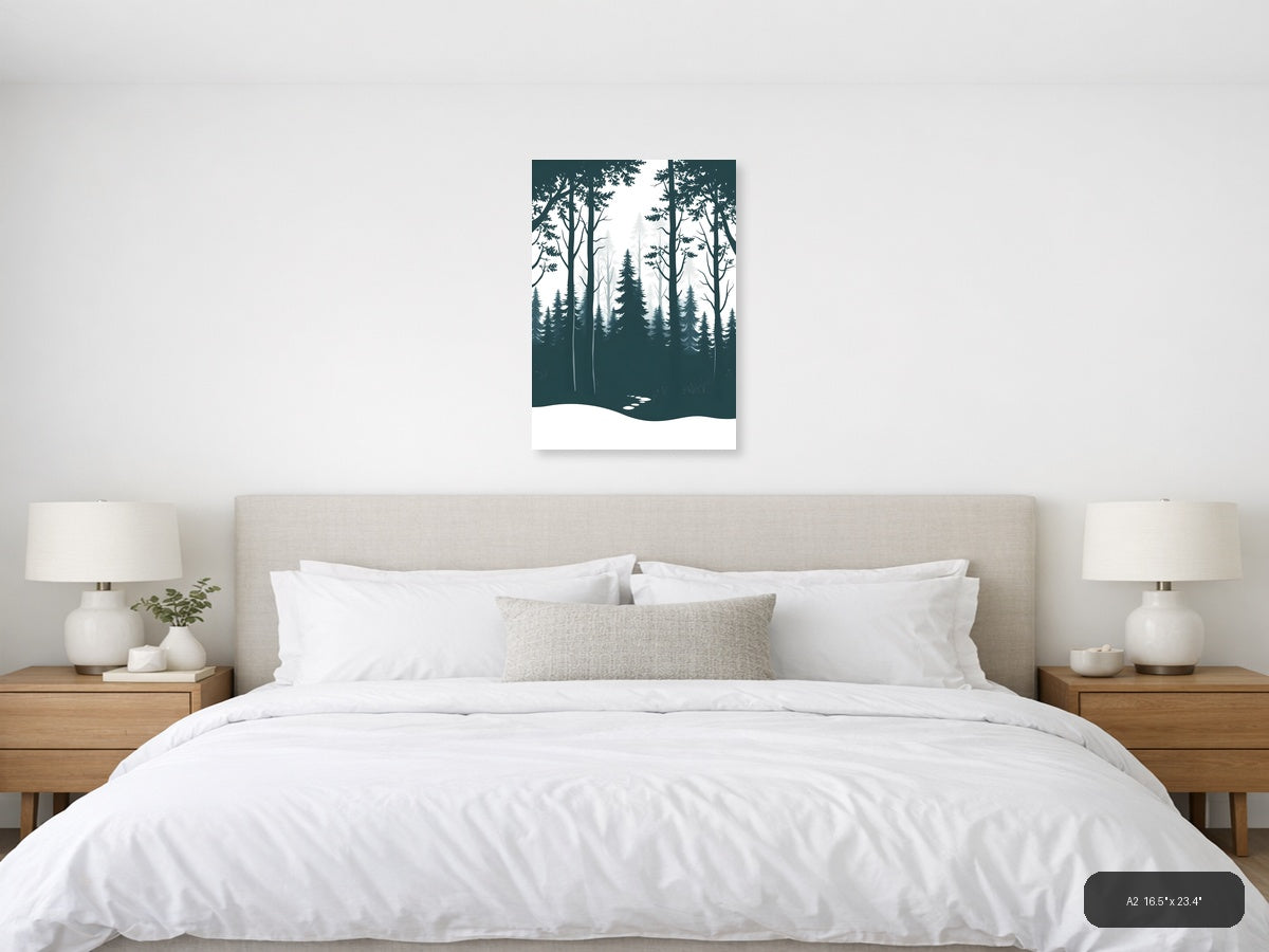 Minimalist Forest Path Winter Landscape Wall Art — A2 / Bedroom