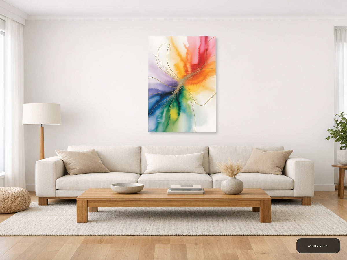 Rainbow Watercolor Flower Abstract Wall Art — A1 / Living Room