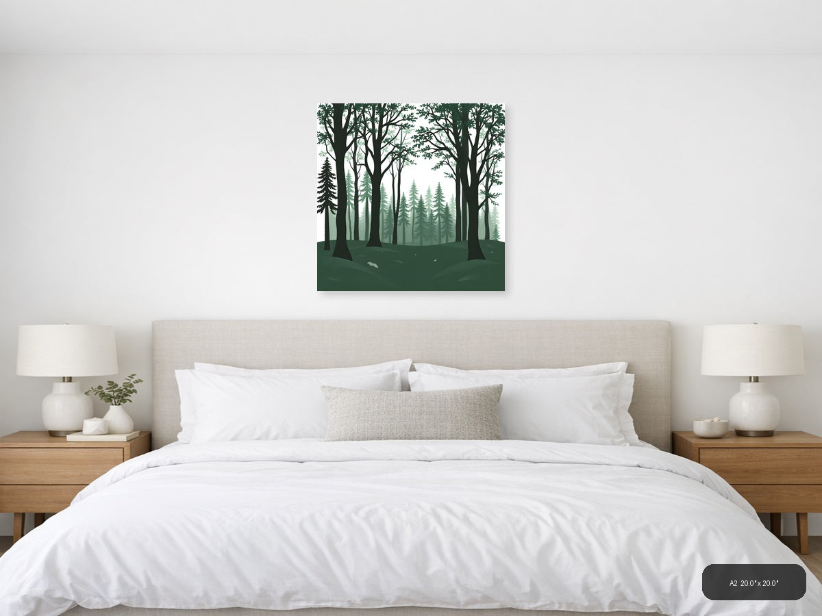 Minimalist Forest Landscape with Layered Trees Wall Art — A2 / Bedroom
