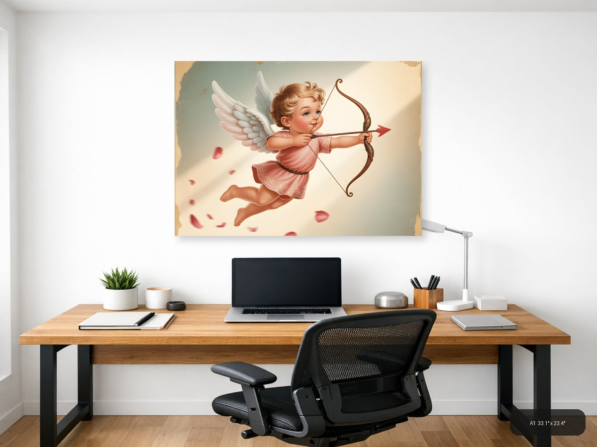 Vintage Cupid with Bow and Arrow Wall Art — A1 / Office
