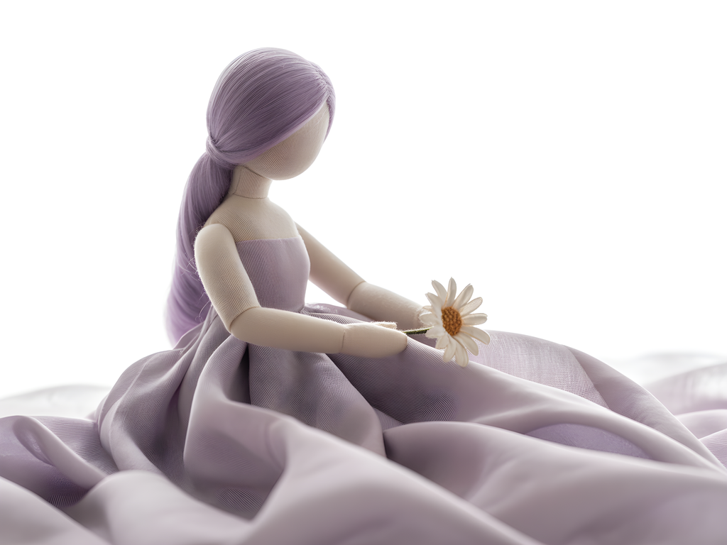 Purple-Haired Girl with Daisy Minimalist Wall Art