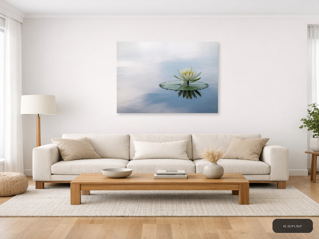 White Water Lily Reflection Minimalist Wall Art — A2 / Living Room
