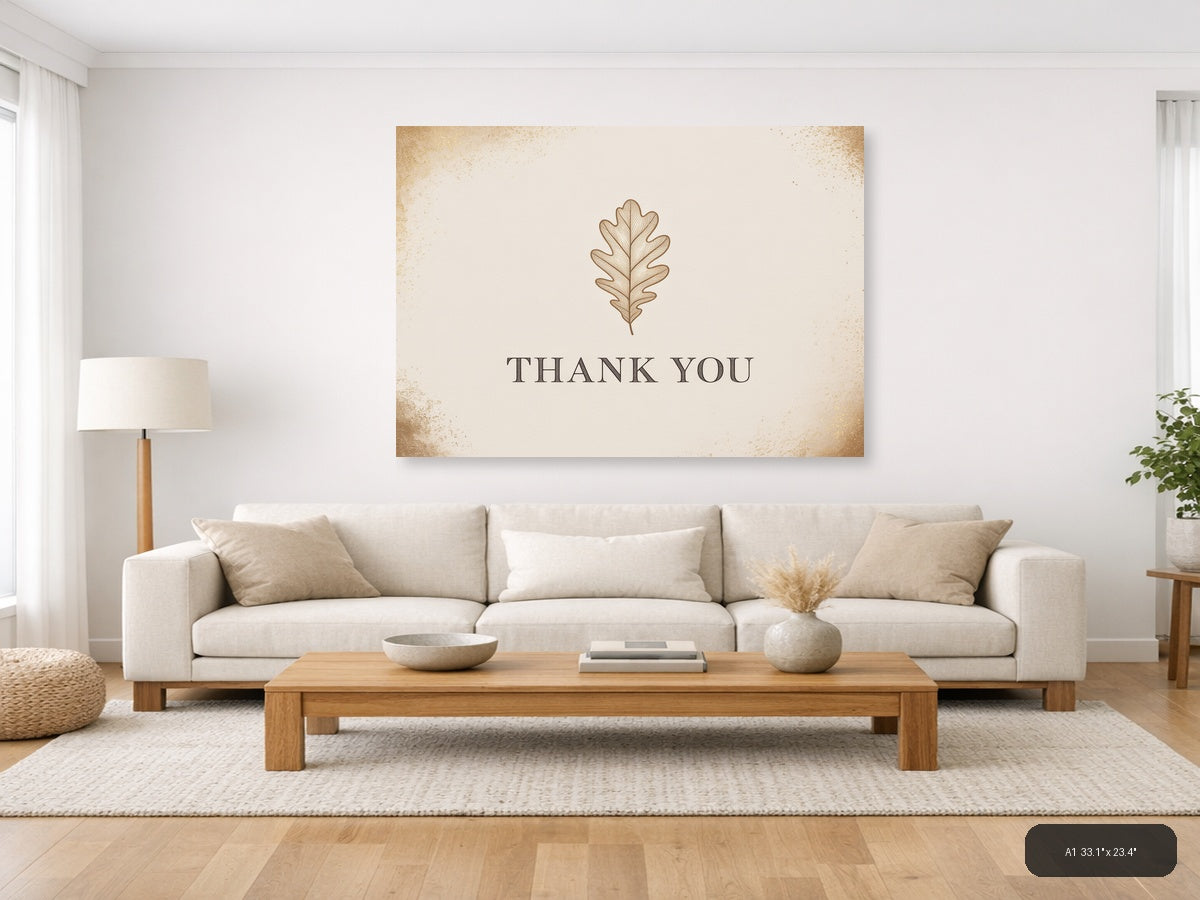 Thank You Oak Leaf Typography Wall Art — A1 / Living Room