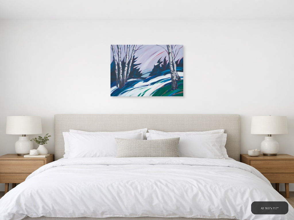 Abstract Winter Birch Trees Snow Landscape Wall Art — A3 / Bedroom