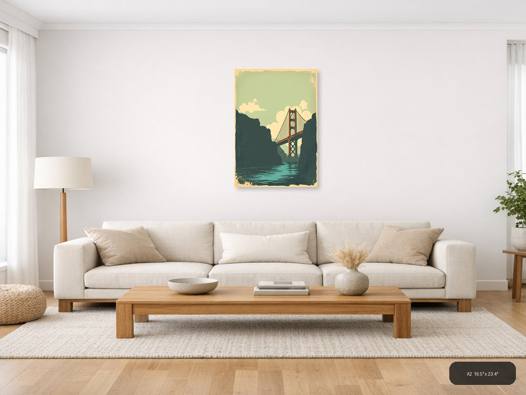 Golden Gate Bridge Vintage Landscape Wall Art — A2 / Living Room