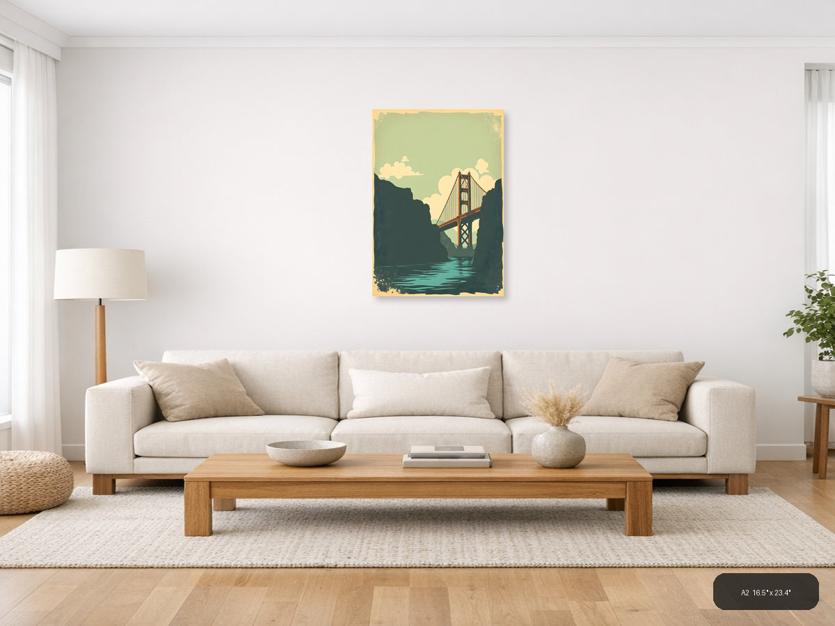 Golden Gate Bridge Vintage Landscape Wall Art — A2 / Living Room