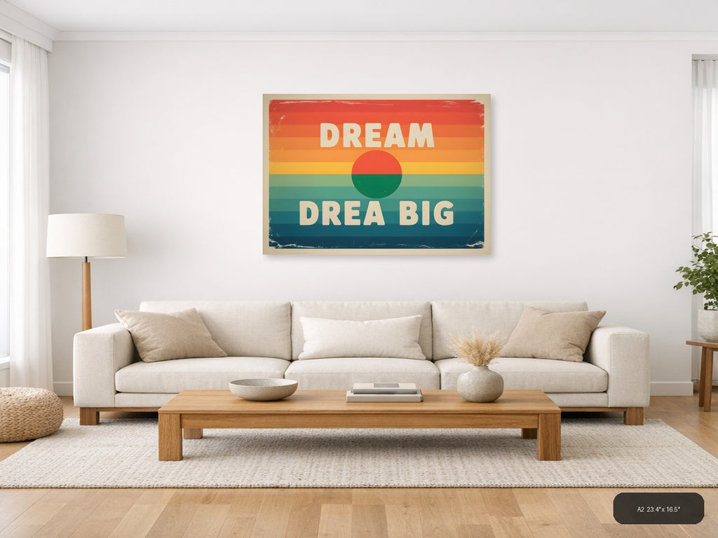 Dream Big Vintage Sunset Circle Stripes Wall Art — A2 / Living Room