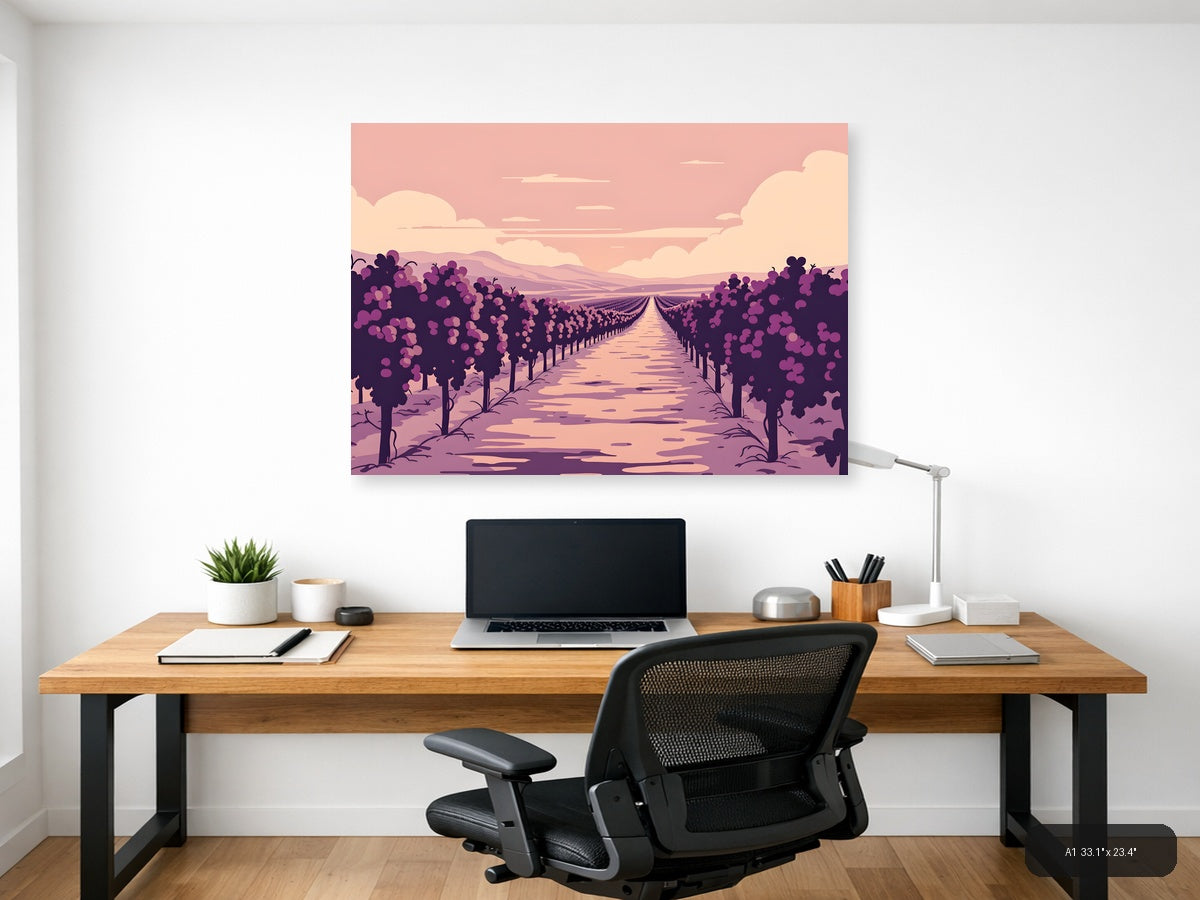 Vintage Purple Vineyard Landscape Wall Art — A1 / Office