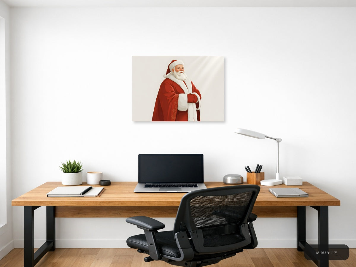 Minimalist Santa Claus Portrait Red White Wall Art — A3 / Office