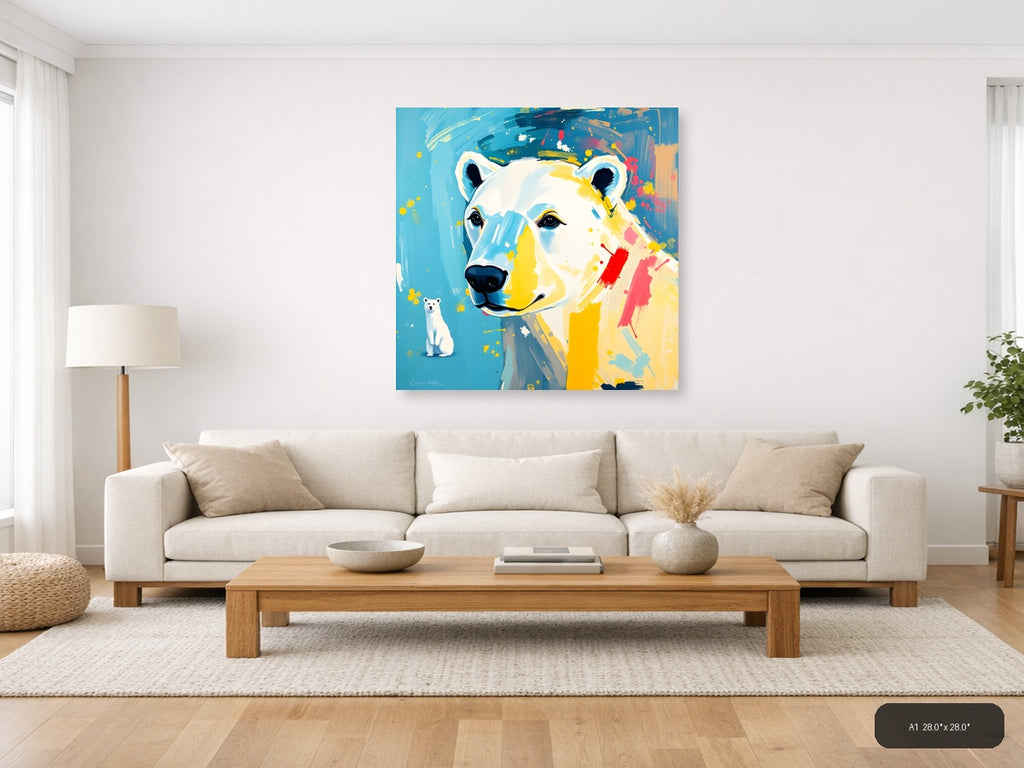 Abstract Polar Bear Portrait Vibrant Colorful Wall Art — A1 / Living Room
