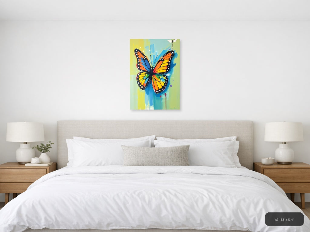 Colorful Abstract Butterfly & Dragonfly Portrait Wall Art — A2 / Bedroom