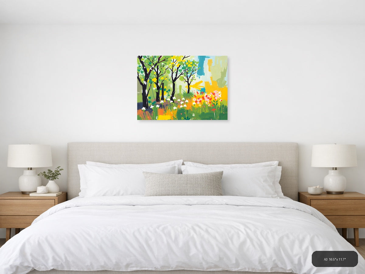 Spring Garden Abstract Landscape Wall Art — A3 / Bedroom