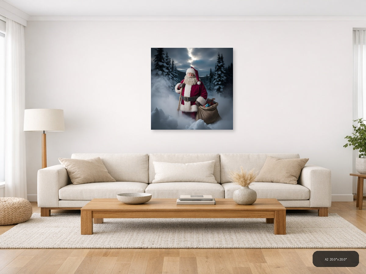 Santa Claus Winter Forest Snow Photography Wall Art — A2 / Living Room