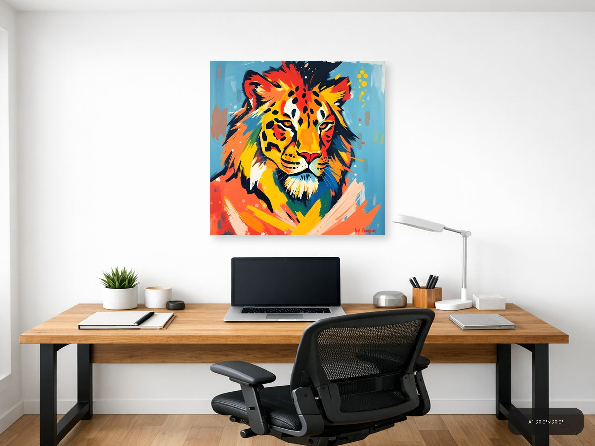Vibrant Abstract Lion Head Pop Art Wall Art — A1 / Office