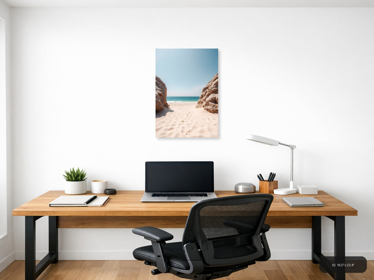 Minimalist Beach Cove Between Rock Formations Wall Art — A2 / Office