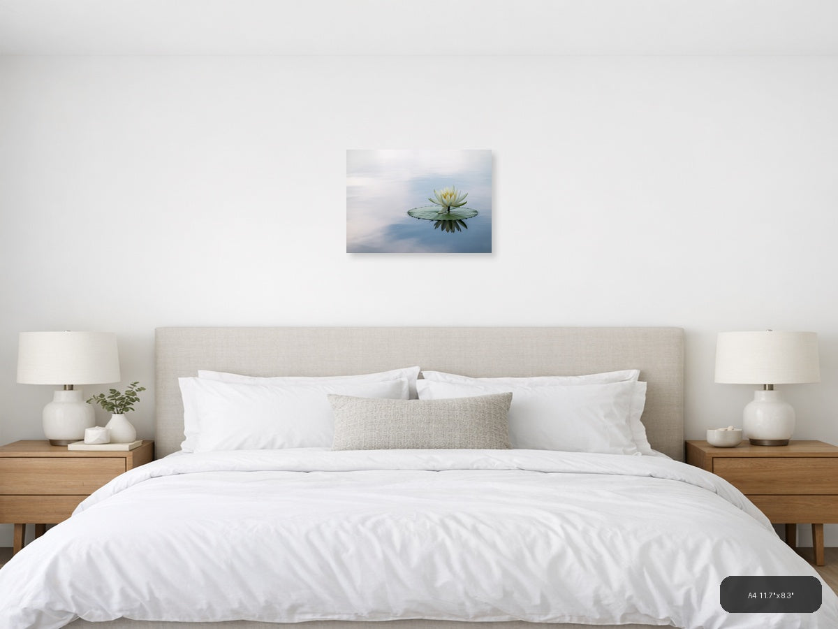 White Water Lily Reflection Minimalist Wall Art — A4 / Bedroom