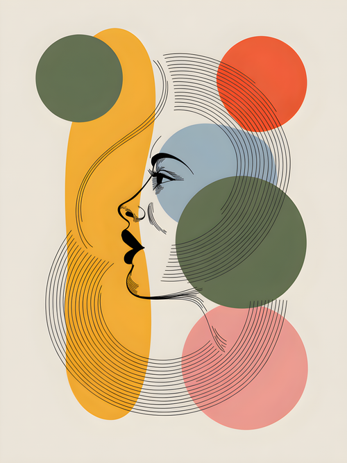 Abstract Line Art Portrait with Geometric Circles Wall Art