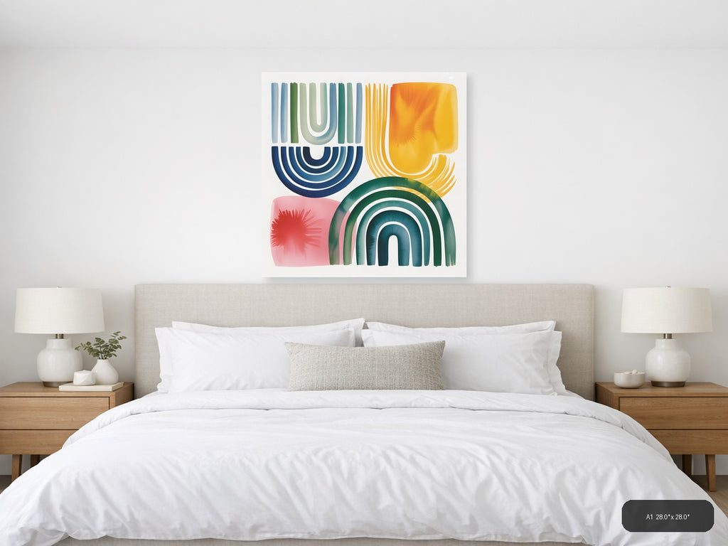 Abstract Watercolor Geometric Shapes Colorful Wall Art — A1 / Bedroom