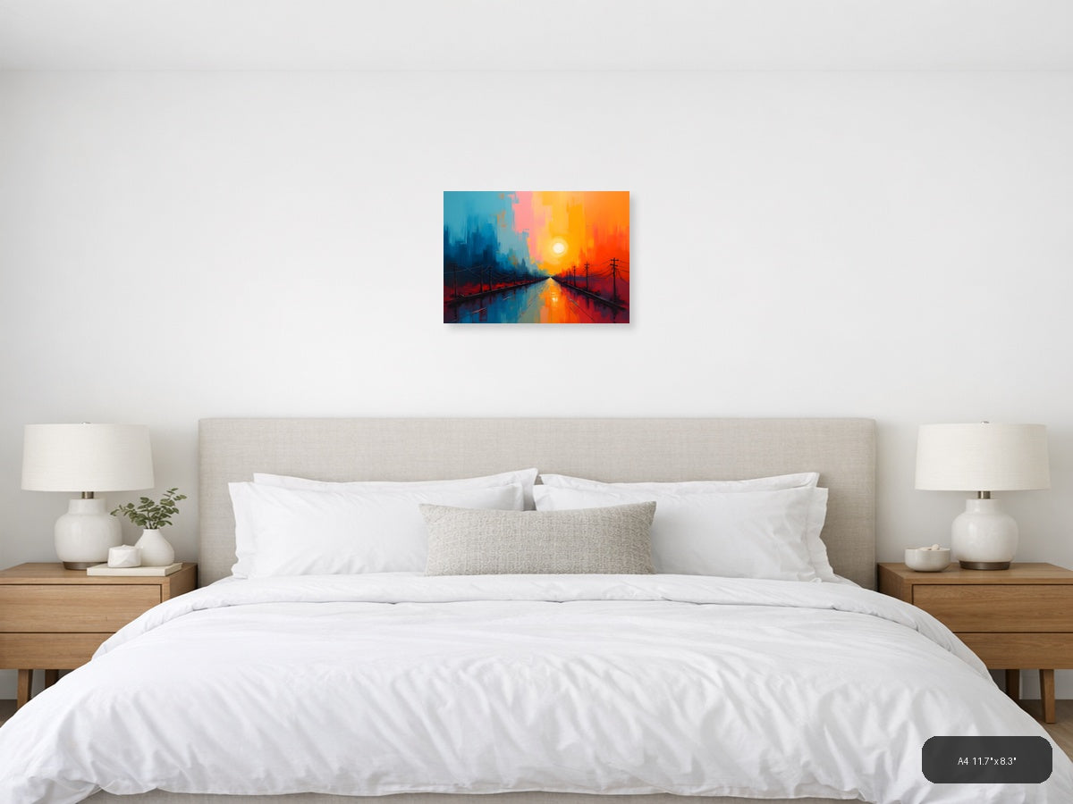 Abstract Sunset Highway with Power Lines Wall Art — A4 / Bedroom