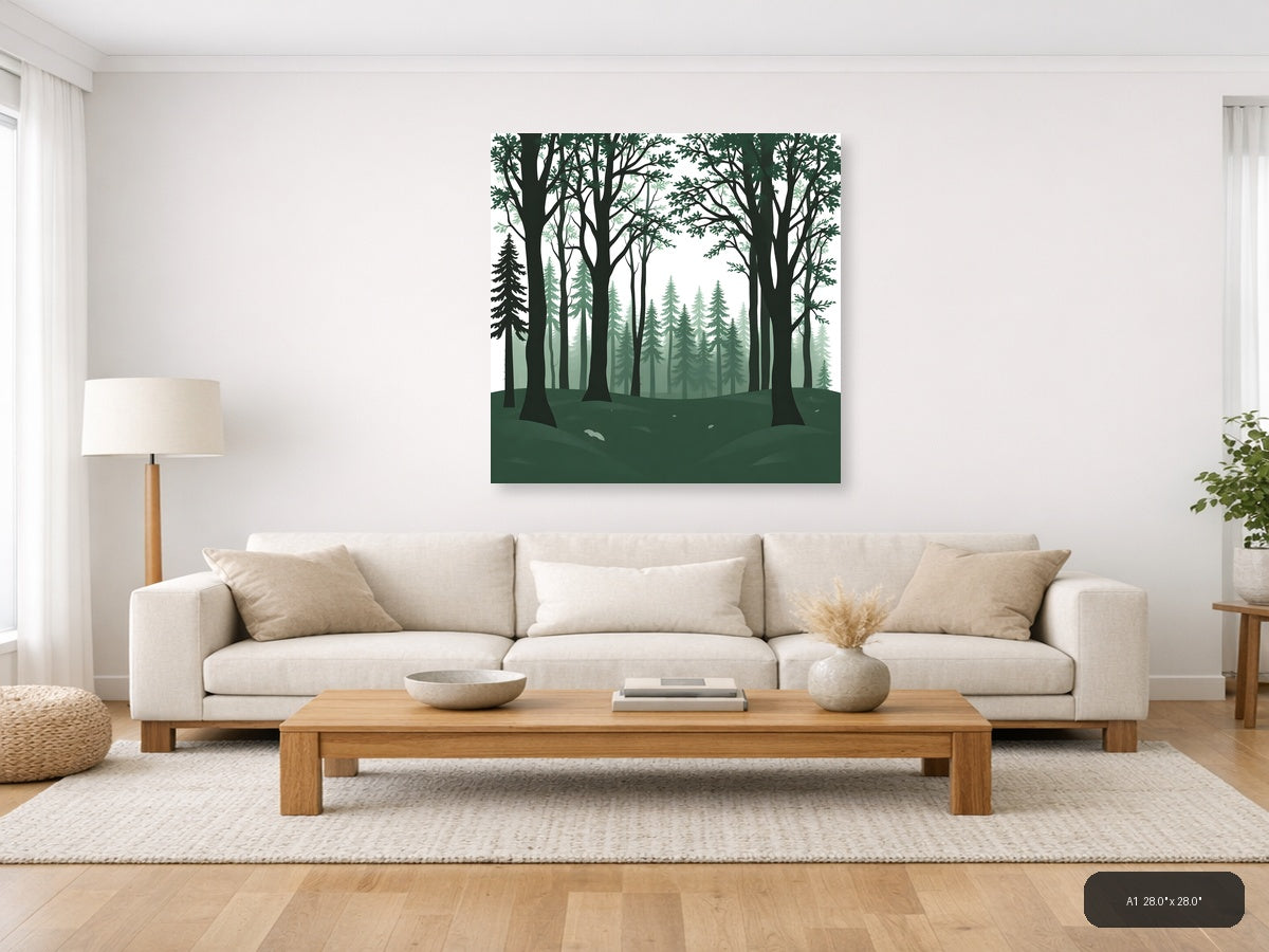 Minimalist Forest Deep Woods Layered Tree Wall Art — A1 / Living Room