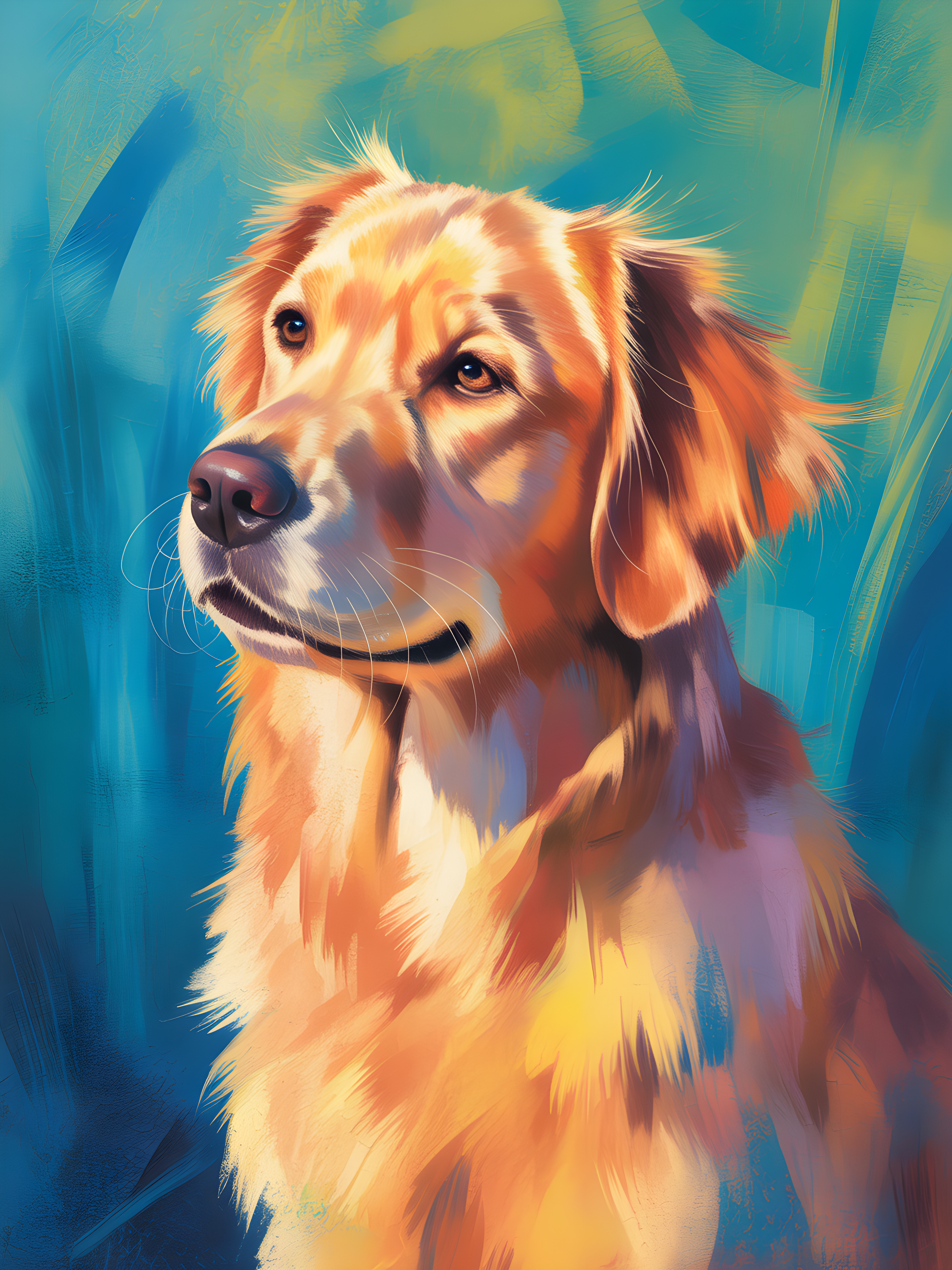 Golden Retriever Portrait Abstract Blue Wall Art