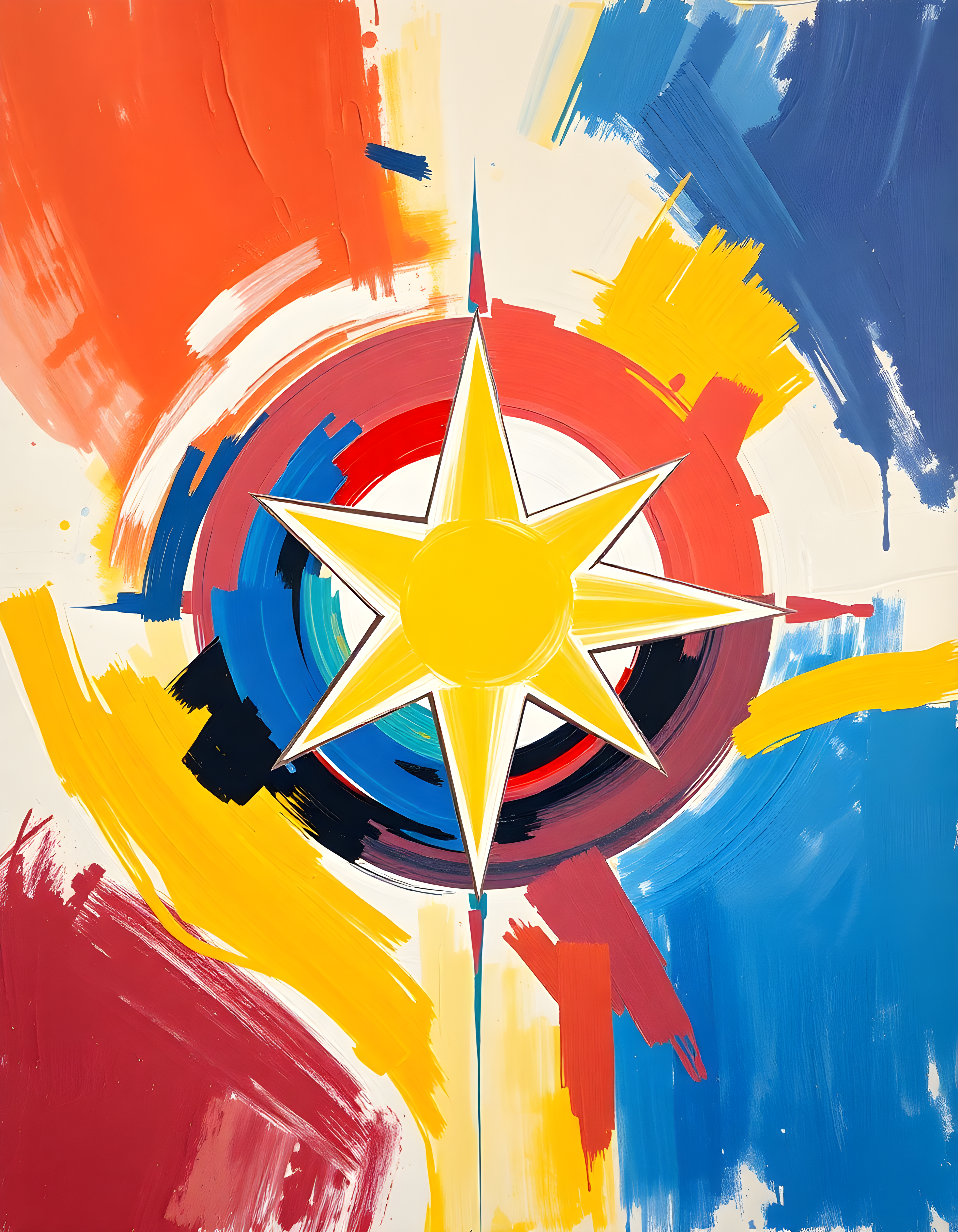 Abstract Compass Star - Colorful Modern Wall Art