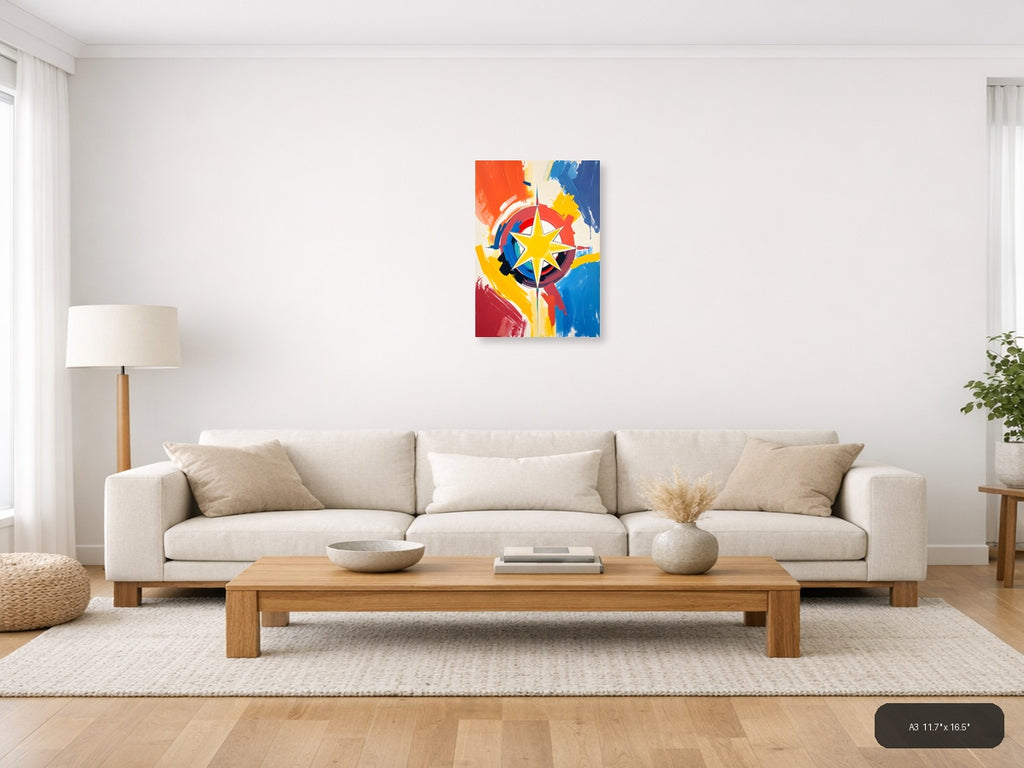 Abstract Compass Star - Colorful Modern Wall Art — A3 / Living Room