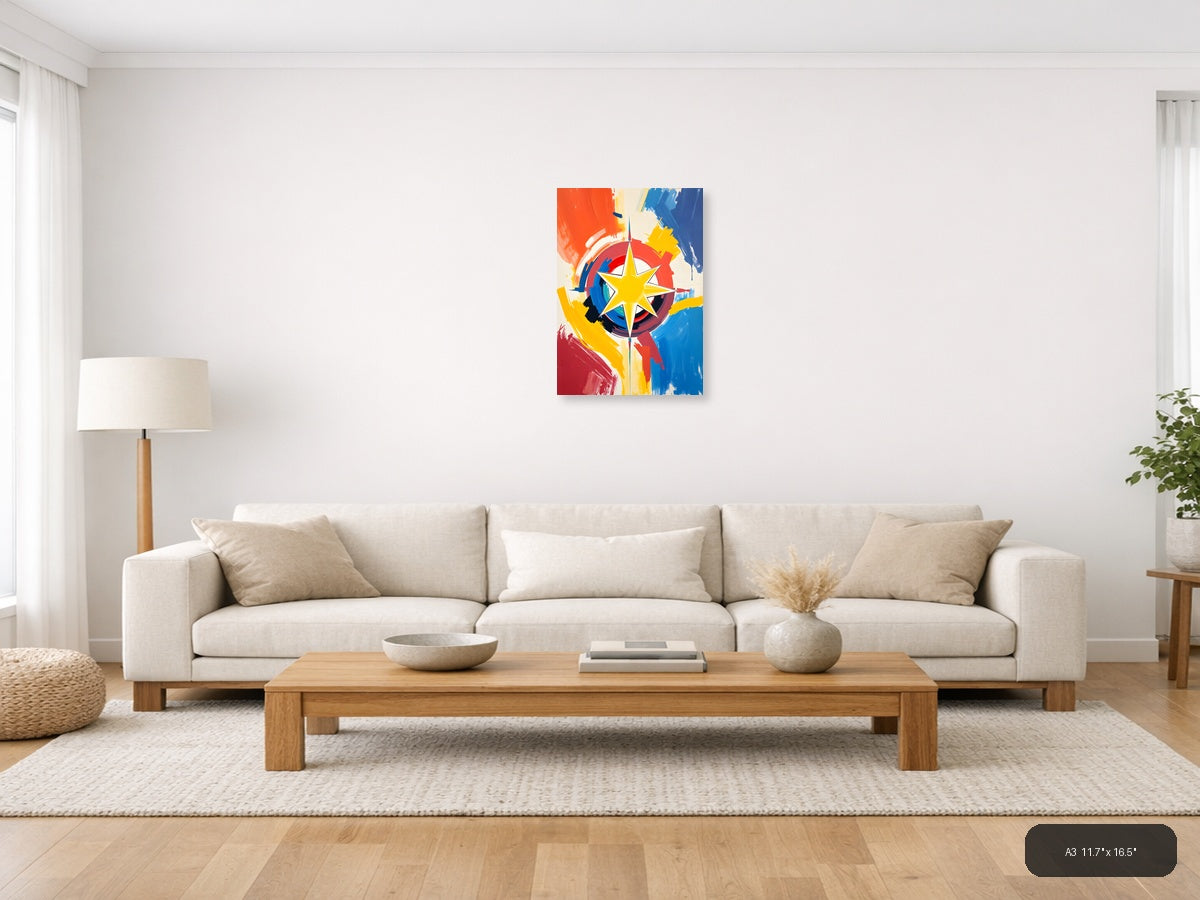 Abstract Compass Star - Colorful Modern Wall Art — A3 / Living Room