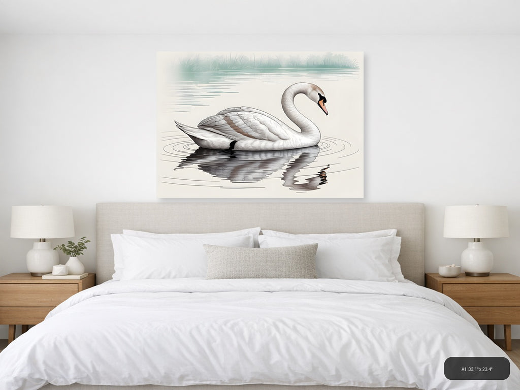 Elegant Swan Line Art Drawing - Minimalist Wall Art — A1 / Bedroom