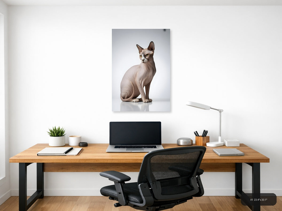 Minimalist Sphynx Cat Portrait Wall Art — A1 / Office