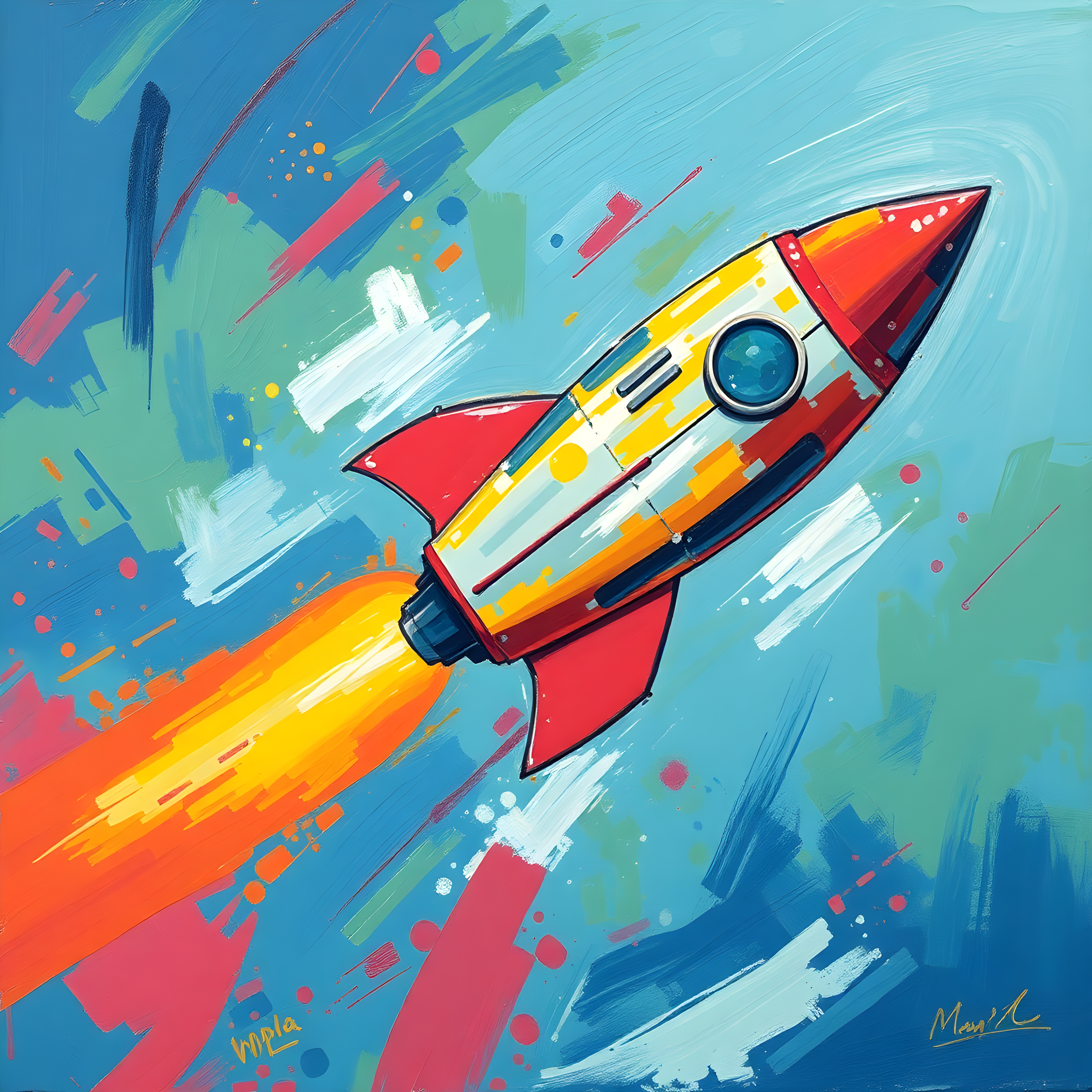 Colorful Rocket Launch Abstract Modern Wall Art