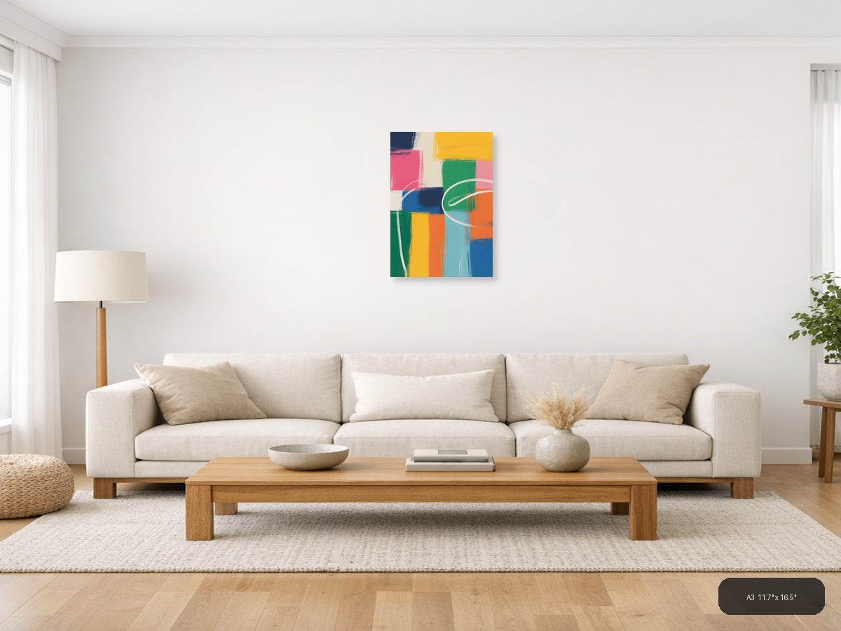 Colorful Abstract Geometric Blocks Modern Wall Art — A3 / Living Room
