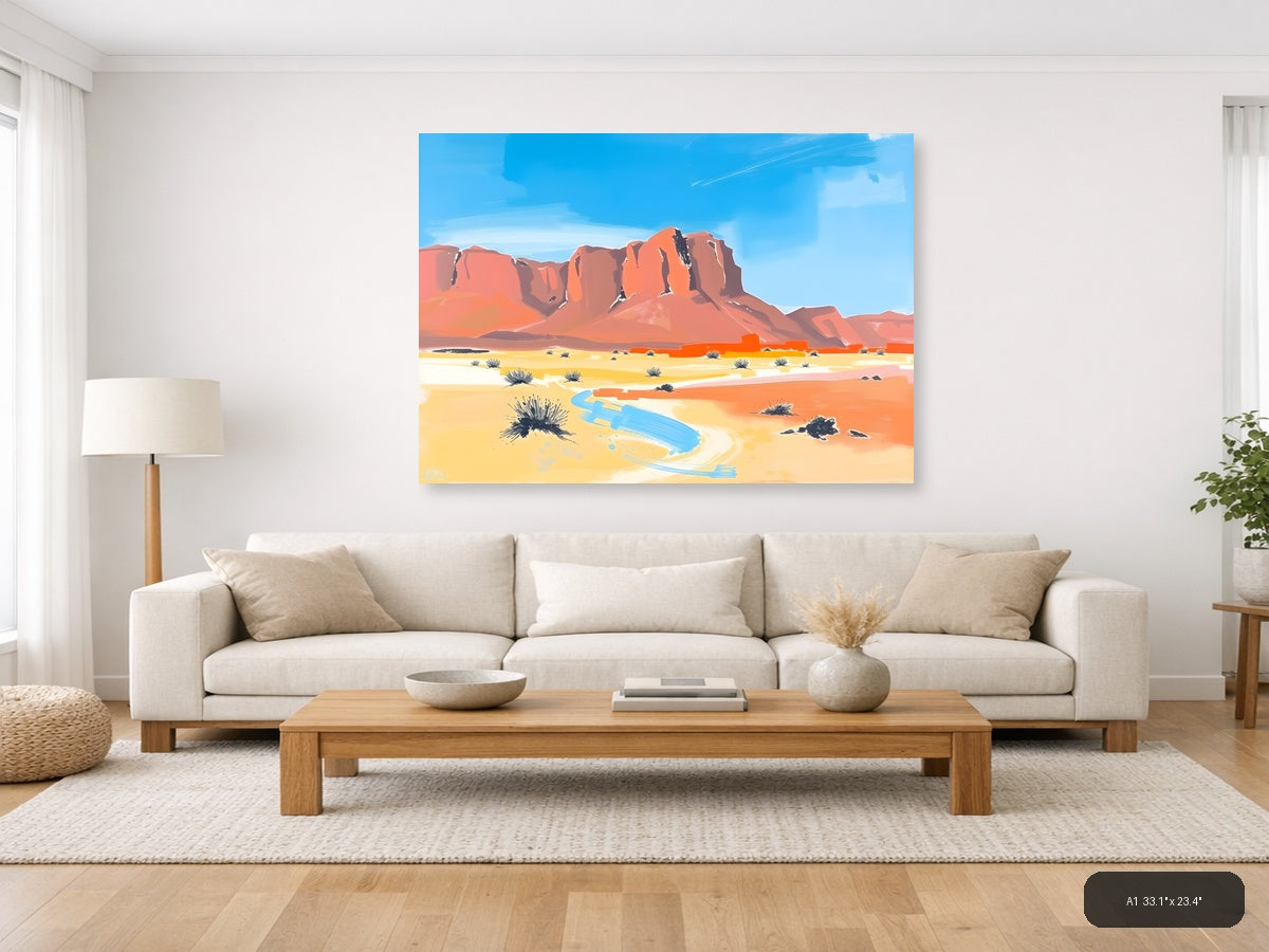 Abstract Desert Landscape with Red Rock Formation Wall Art — A1 / Living Room