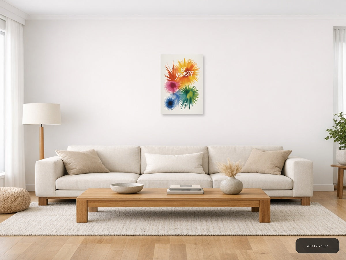 Be Yourself Watercolor Burst Rainbow Wall Art — A3 / Living Room