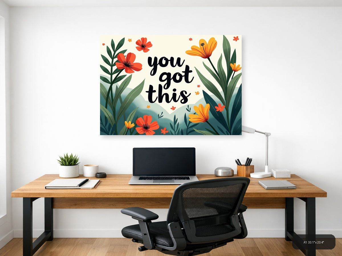 You Got This Botanical Flowers & Leaves Landscape Wall Art — A1 / Office