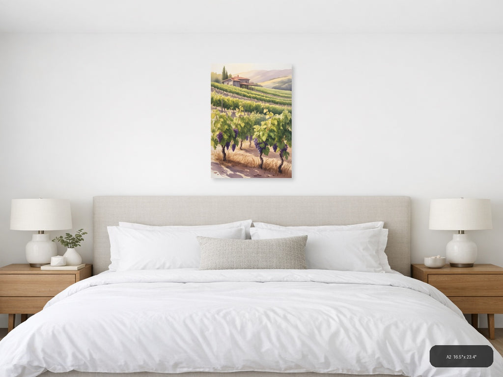 Tuscan Vineyard Villa Watercolor Wall Art — A2 / Bedroom