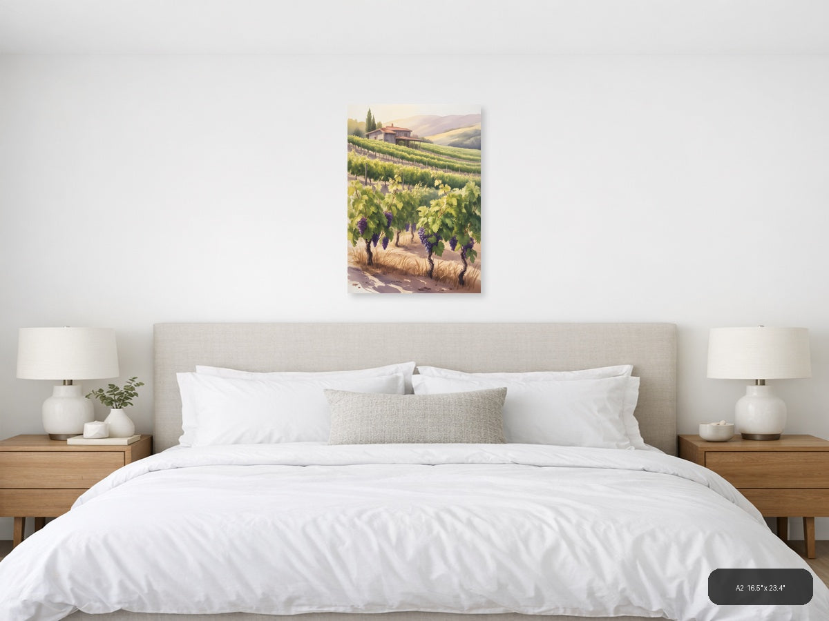Tuscan Vineyard Villa Watercolor Wall Art — A2 / Bedroom