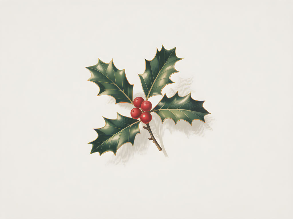 Holly Leaves and Red Berries Minimalist Wall Art