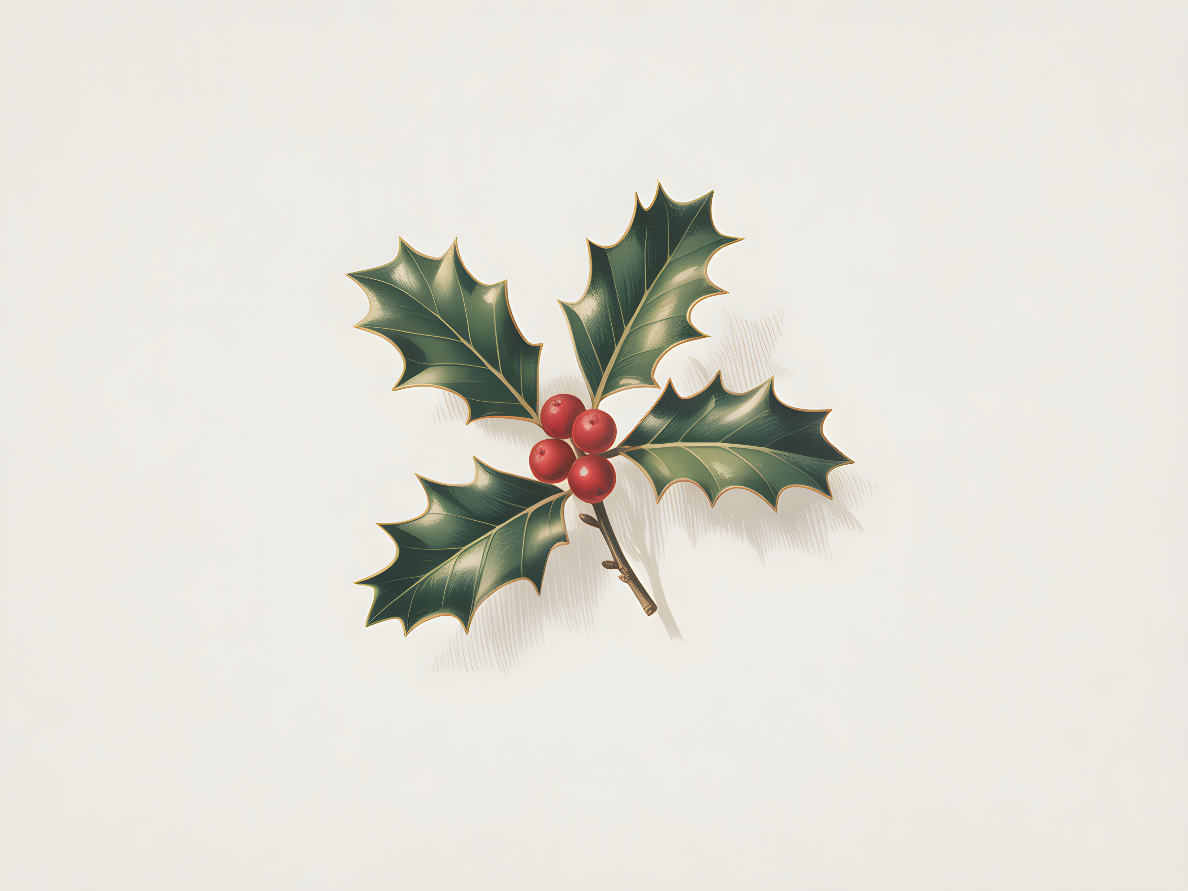Holly Leaves and Red Berries Minimalist Wall Art