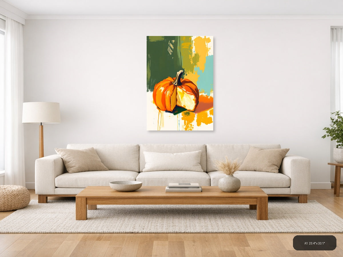 Abstract Orange Pumpkin Modern Autumn Wall Art — A1 / Living Room